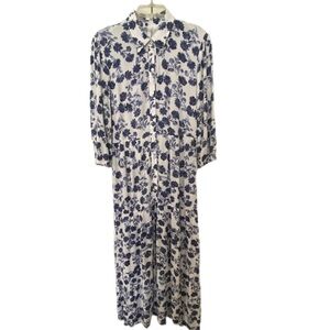 NY Collection Navy Floral Long Sleeve Dress Cottagecore, Nautical, Preppy